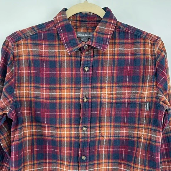 Eddie Bauer Outdoor Timeless Men's Checkered Flannel Shirt Burgundy/Navy SzS - Picture 5 of 14